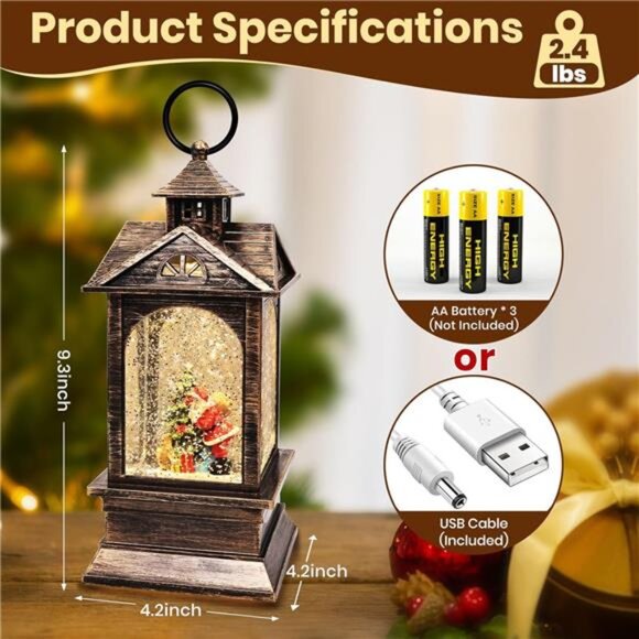 🎄 Musical Christmas Snow Globe Lantern – Swirling Glitter & Festive Holiday Dec - Picture 5 of 8